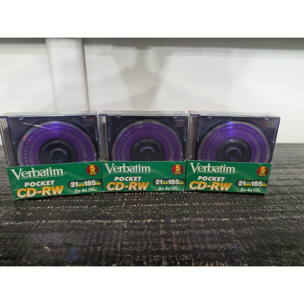 3 -  Verbatim Pocket CD-RW Mini-Size 5 Pack New Sealed 21min 185mb 1x 32x Speed